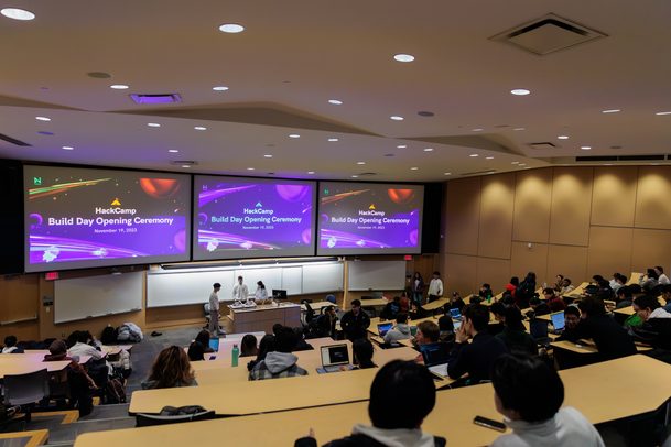 The opening ceremony in a packed lecture theatre